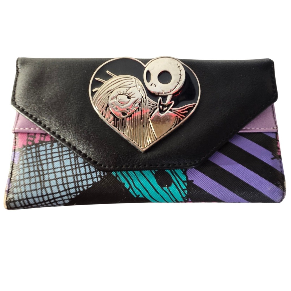 Disney Nightmare Before Christmas Jack Sally Patchwork Trifold Wallet Heart Snap